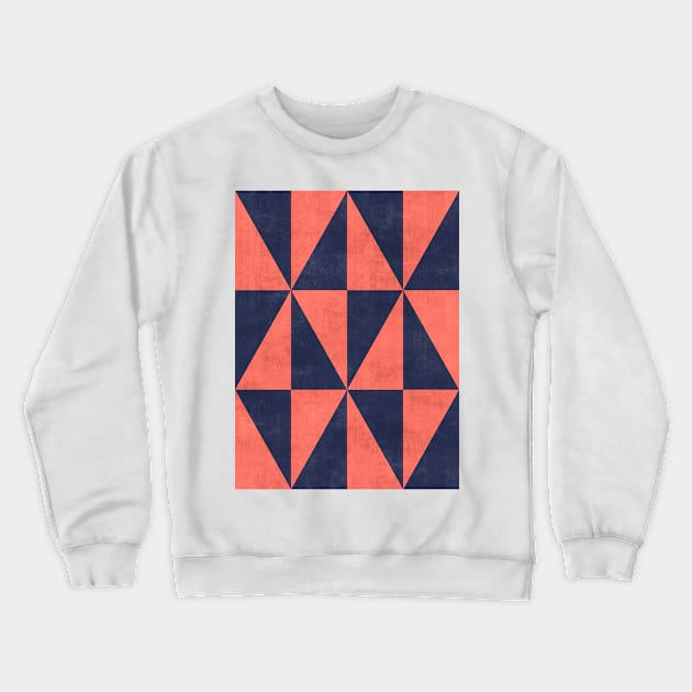 Geometric Triangle Pattern - Coral, Blue Concrete Crewneck Sweatshirt by ZoltanRatko